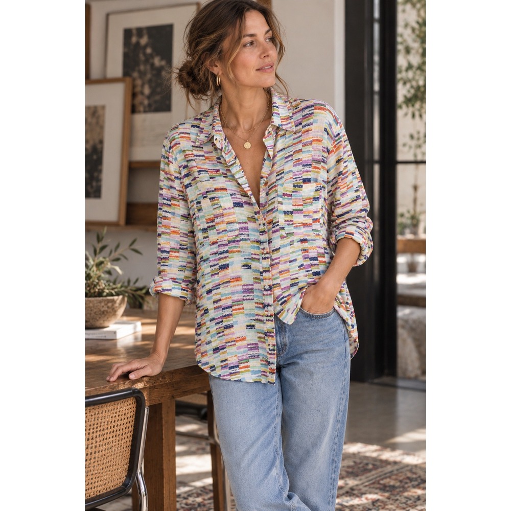 Anthropologie Pilcro The Romy Relaxed Multicolor Stripe Oversized Shirt